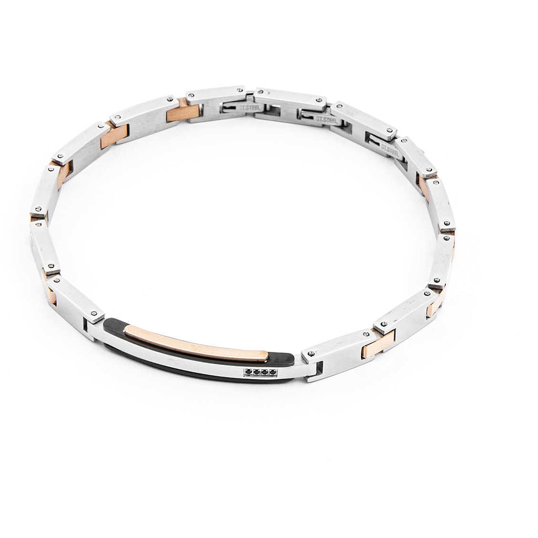 Bracciale Uomo 4US Cesare Paciotti acciaio Bianco nero e rosè con centrale rigido 4UBR4125