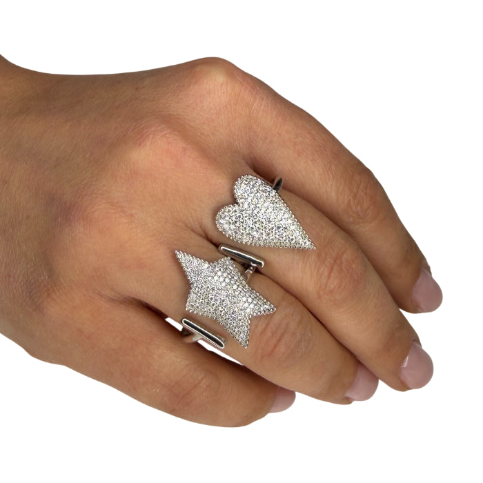 Anello Donna Re Mida Argento 925 Regolabile Cuore Stella Zirconi