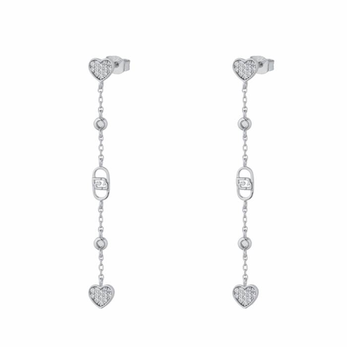Orecchini Donna Liu Jo Argento 925 Pendenti Cuore Zirconi Bianchi ALJ332