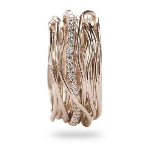 Anello 13 Fili Oro Rosa 9 KT e 16 Diamanti  Filo della Vita Classic mis 18