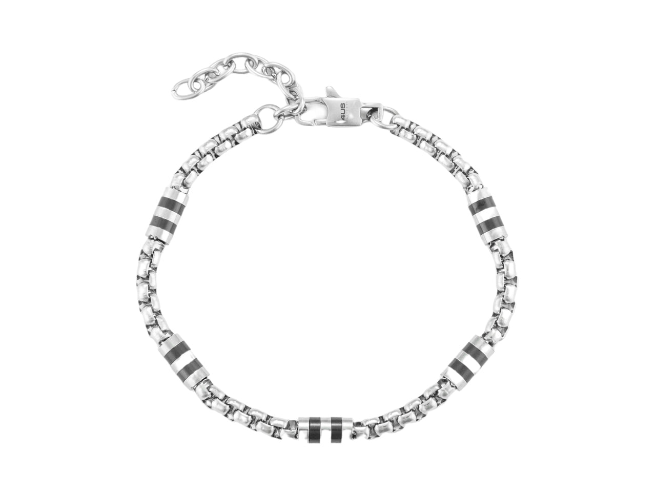 Bracciale Uomo 4US Cesare Paciotti acciaio Bianco con barilotti in pvd nero 4UBR7034