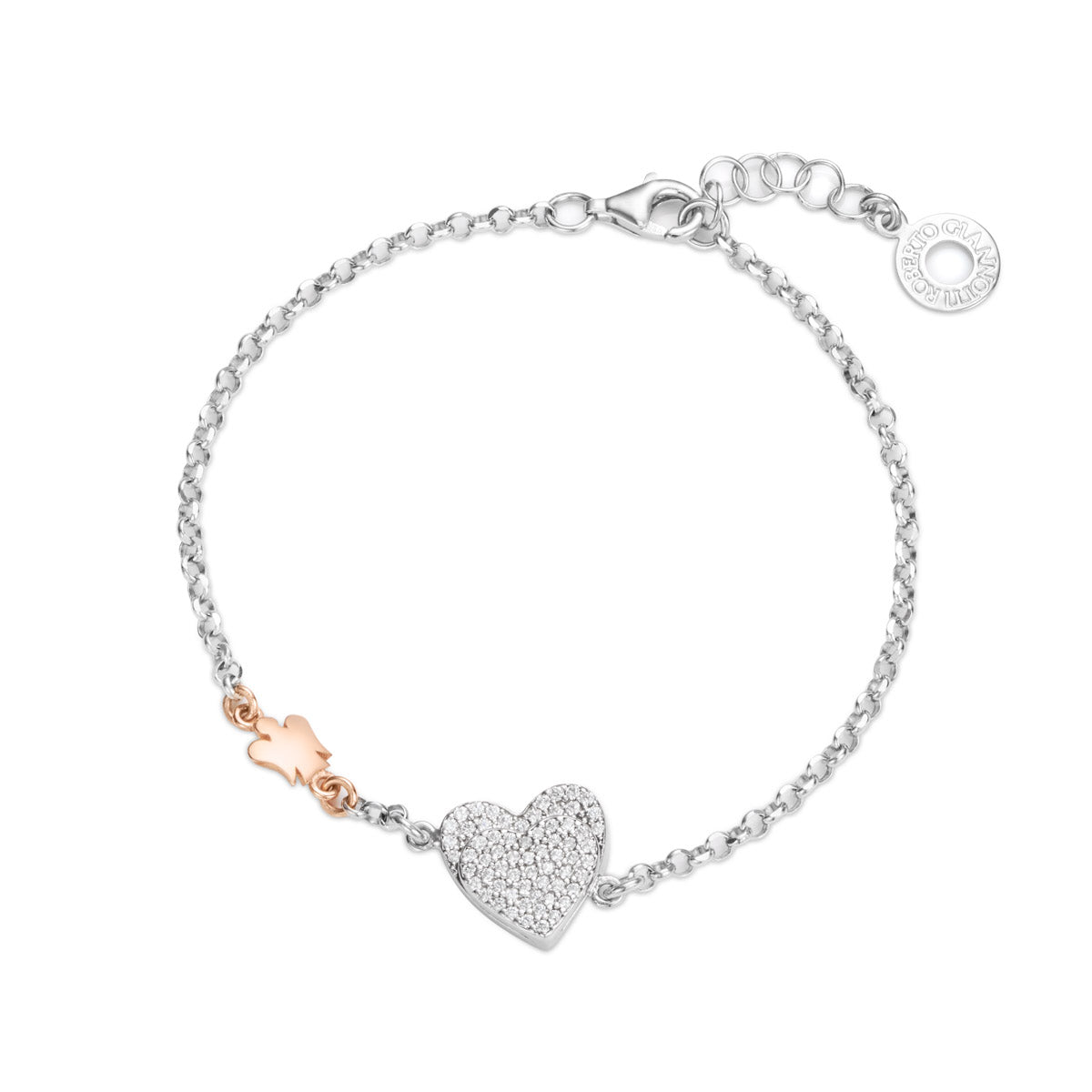 Bracciale Donna Roberto Giannotti Argento 925 Angelo Cuore Zirconi Bianchi GIA435