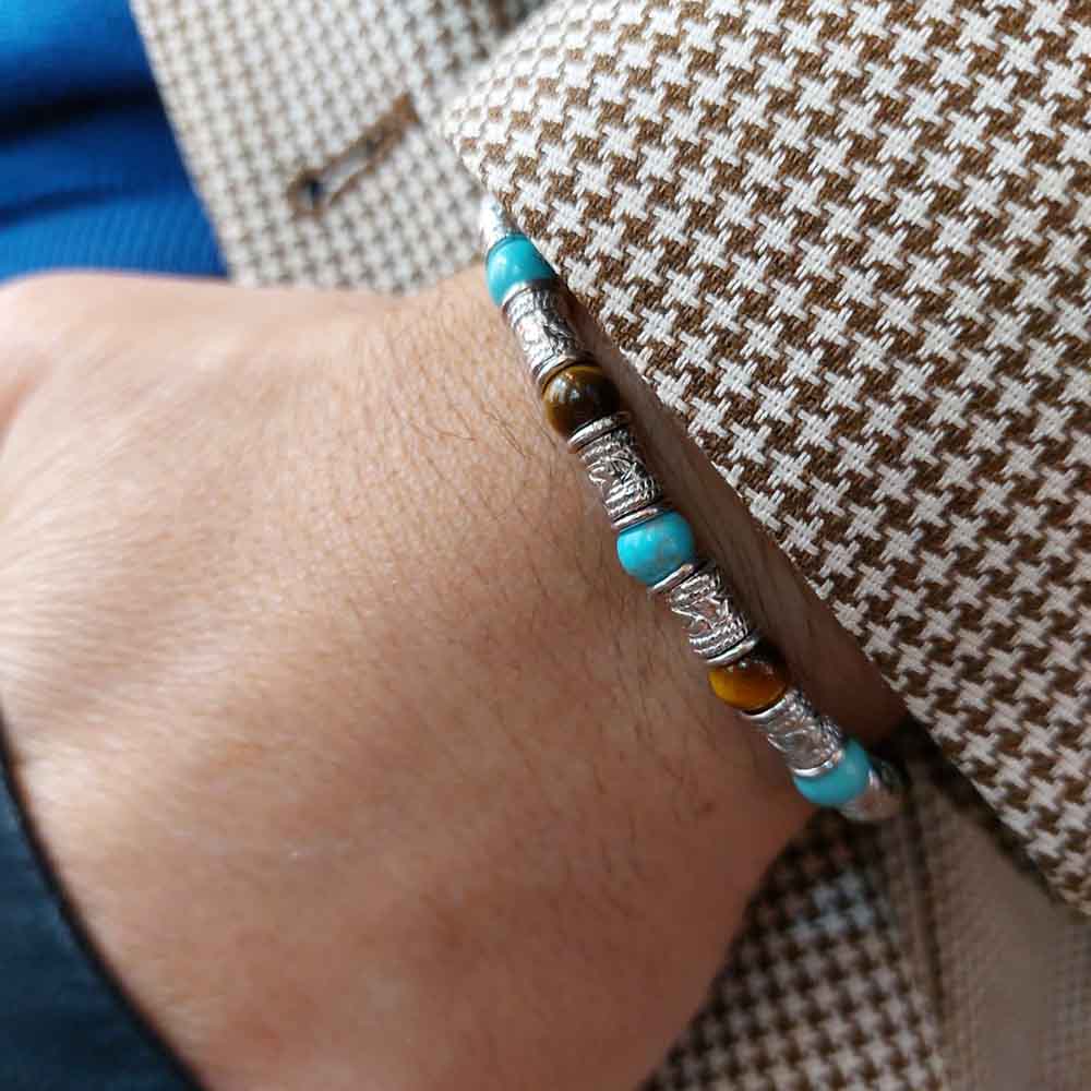 Bracciale Uomo Maria Cristina Sterling Argento 925 Turchese Occhio di Tigre G4558