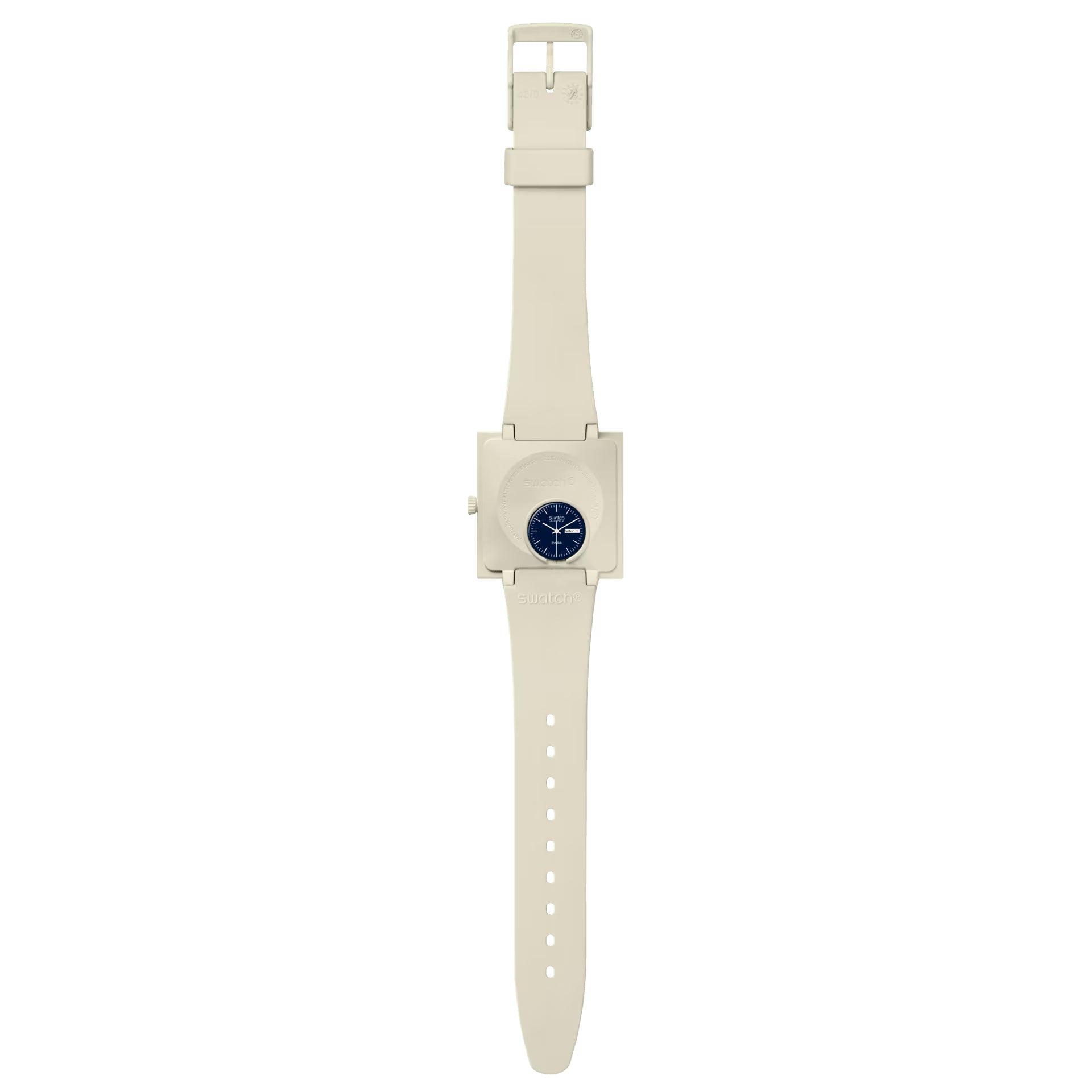 Orologio Unisex Swatch What IF Cassa Quadrata Beige Quarzo Doppia Data Blu SO34T700