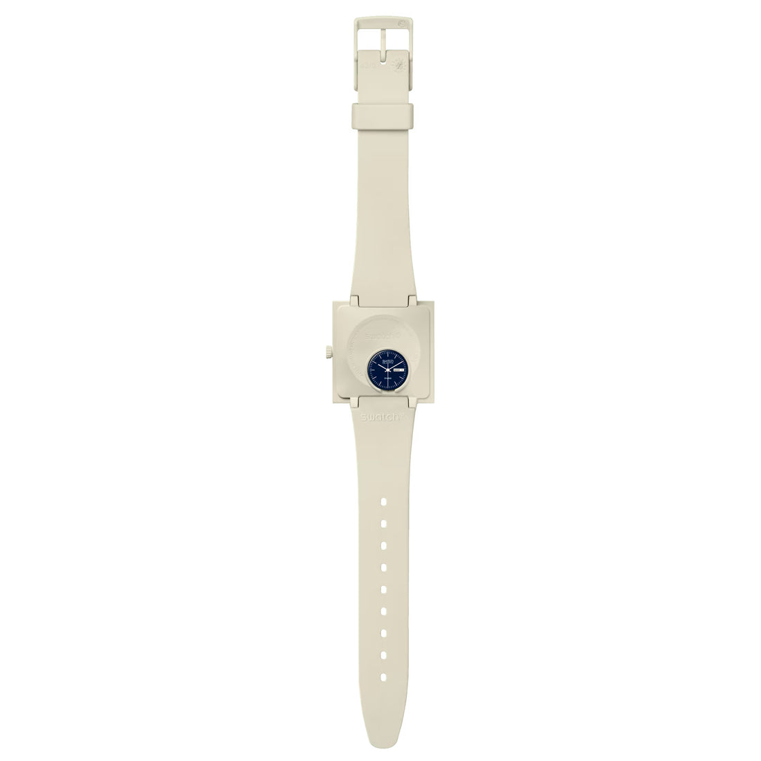 Orologio Unisex Swatch What IF Cassa Quadrata Beige Quarzo Doppia Data Blu SO34T700