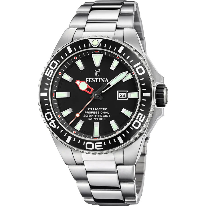 Orologio Uomo Festina Diver Acciaio Quarzo Solo Tempo Data Ghiera Nera F20663/3