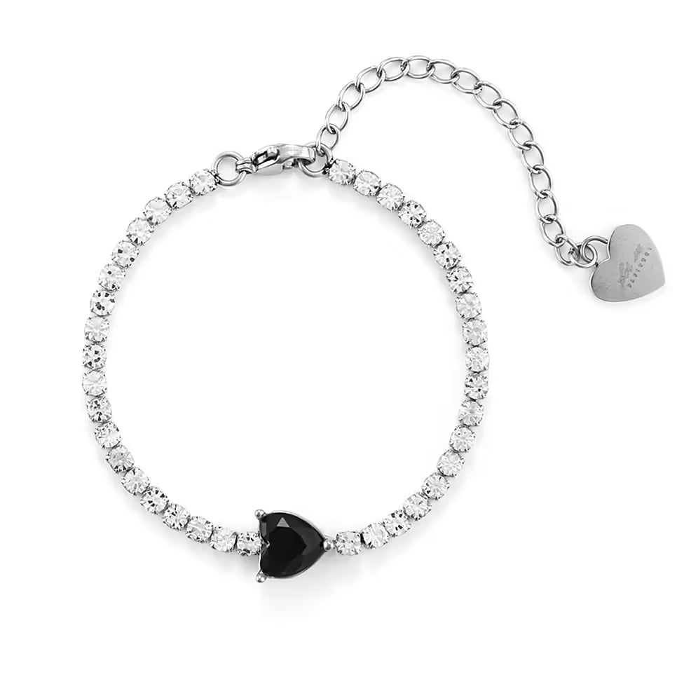 Bracciale Tennis Donna 4US Cesare Paciotti Acciaio Zirconi Cuore Nero 4UBR6266W