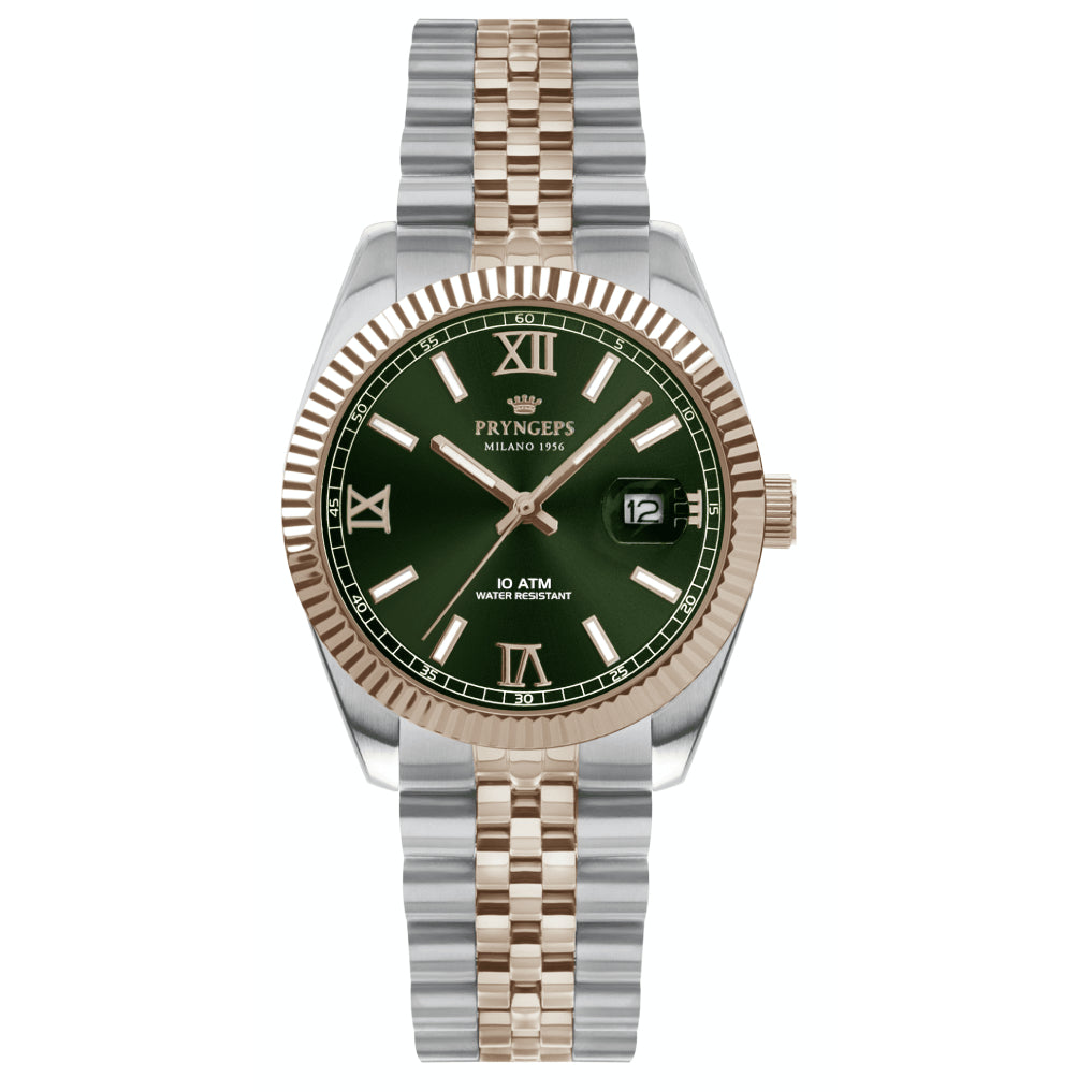 Orologio Uomo Pryngeps Quarzo Verde Acciaio Bicolore Rosè Jubilè A821/2R VERDE