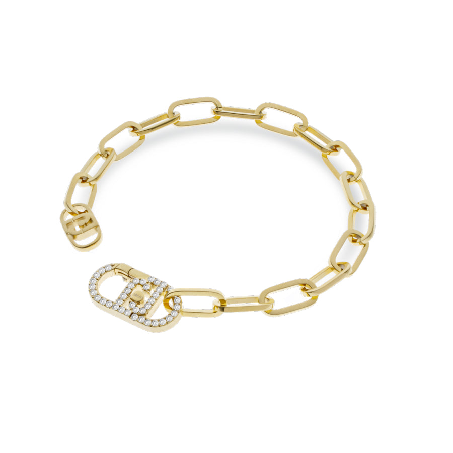 Bracciale Donna Liu Jo Acciaio Dorato Catena Logo Zirconi Bianchi LJ2620