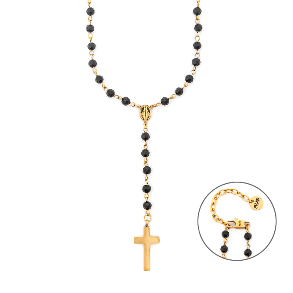 Collana Uomo 4US Cesare Paciotti Rosario Acciaio Dorato Biglie Nere 4UCL7511