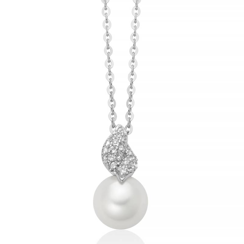 Collana Donna Miluna Argento 925 Pendente Topazi Bianchi Perla Bianca PCL6865