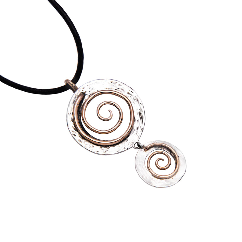 Ciondolo Donna Nemoris Argento 925 Bicolore Spirali Laccio Cuoio HCS01 MOD.