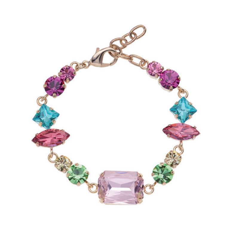 Bracciale Donna Ottaviani Bronzo Dorato Tennis Zirconi Rosa Verdi 500945B