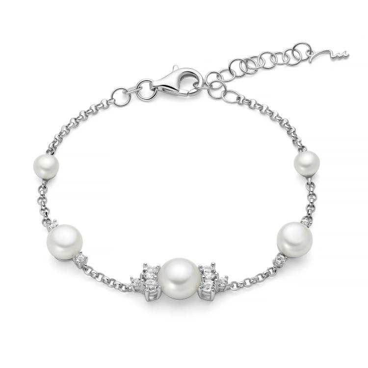 Bracciale Donna Miluna Gemma Del Cielo Argento 925 Perle Bianche Topazio Bianchi PBR3753