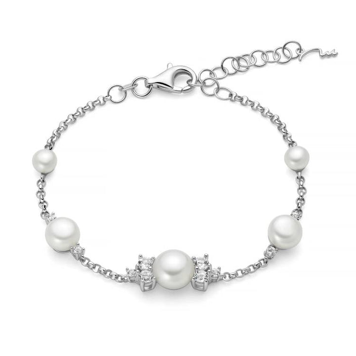 Bracciale Donna Miluna Gemma Del Cielo Argento 925 Perle Bianche Topazio Bianchi PBR3753