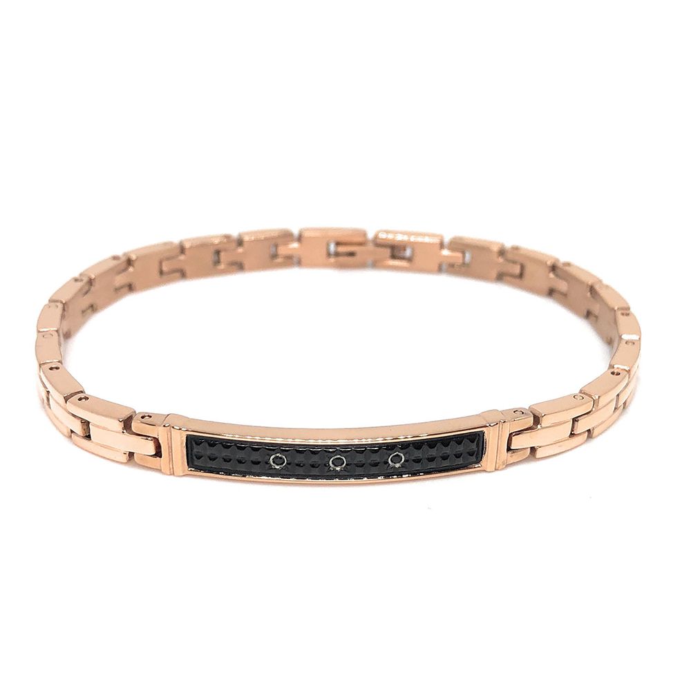 Bracciale Uomo Acciaio Zancan PDV Rosè Spinelli Neri EHB195