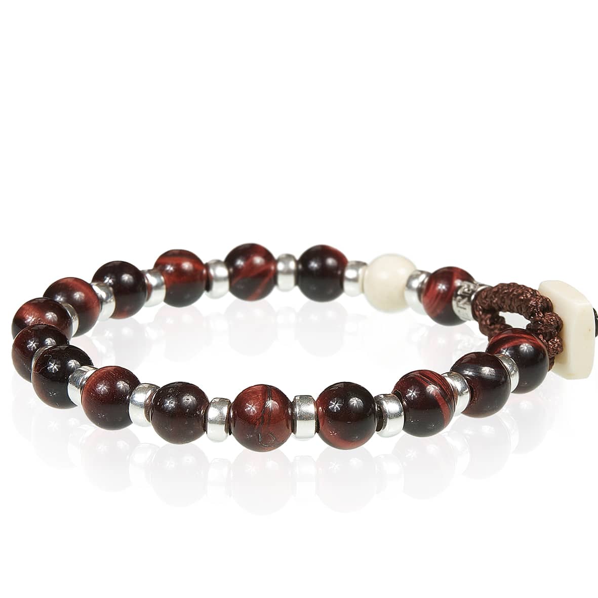 Bracciale Unisex Gerba Argento 925 Elastico Pietra Occhio Di Tigre Rosso COD.091