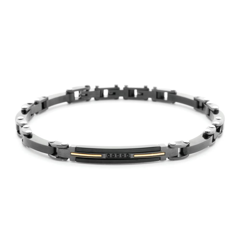 Bracciale Uomo 4US Cesare Paciotti Acciaio Acciaio Nero Dettaglio Oro 18kt Spinello Nero Ceramica Nera 4UBR6943