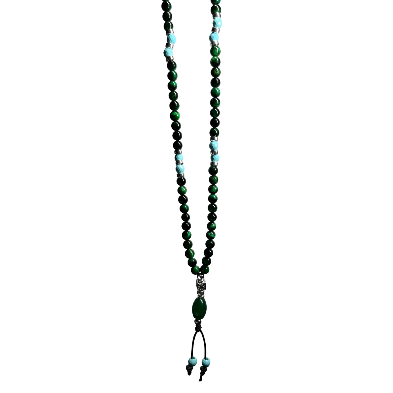 Collana Uomo Gerba Argento 925 Pietre Occhio di Tigre Verde Ceramica Bianca C15