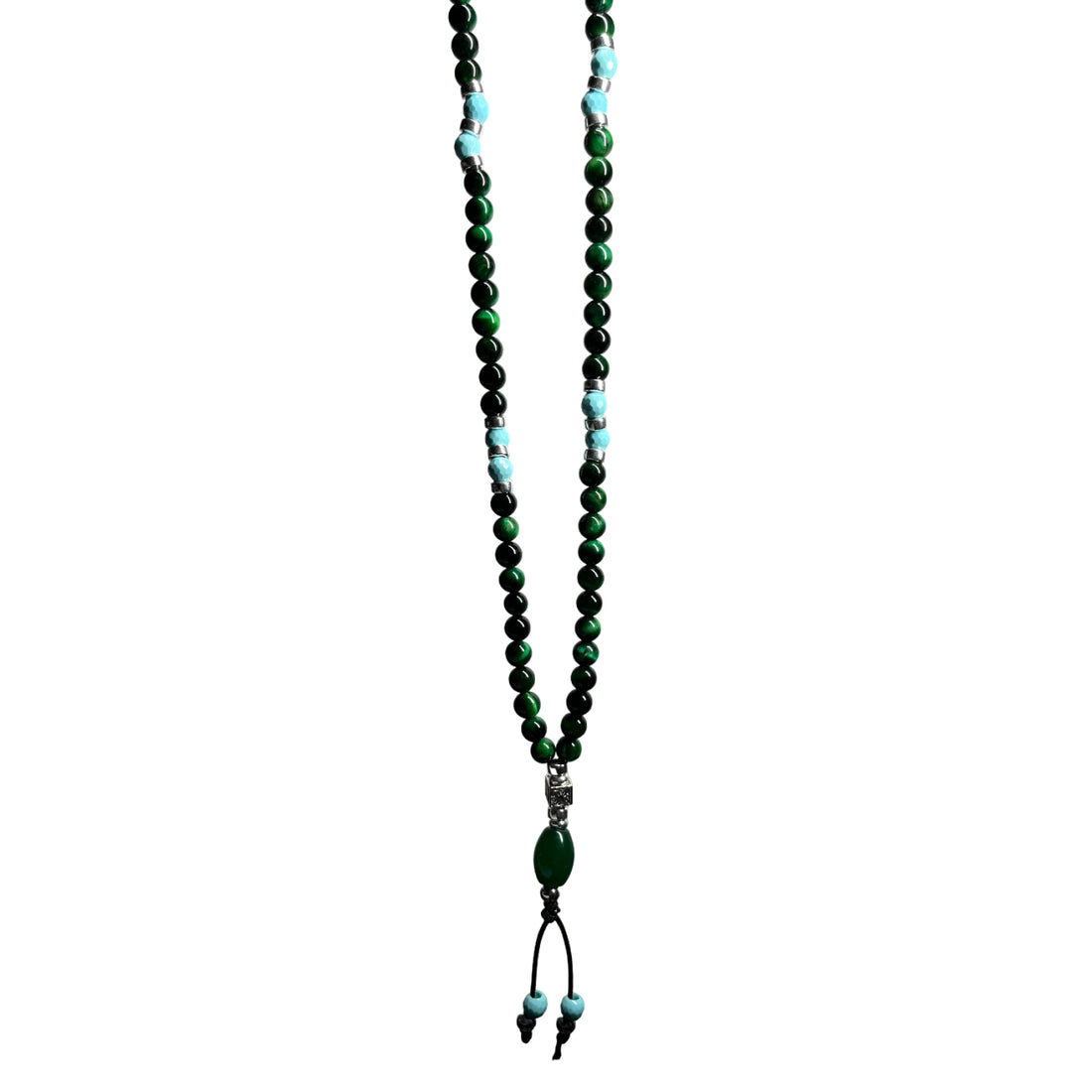 Collana Uomo Gerba Argento 925 Pietre Occhio di Tigre Verde Ceramica Bianca C15