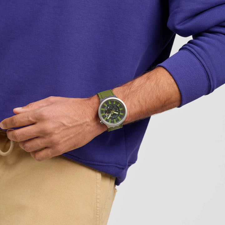 Orologio Uomo Swatch THRU THE UNDERBRUSH Acciaio Gomma Verde SB07S118