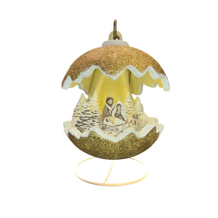Sfera Di Natale Con Natività Ceramex Led Oro Glitter 5500.33