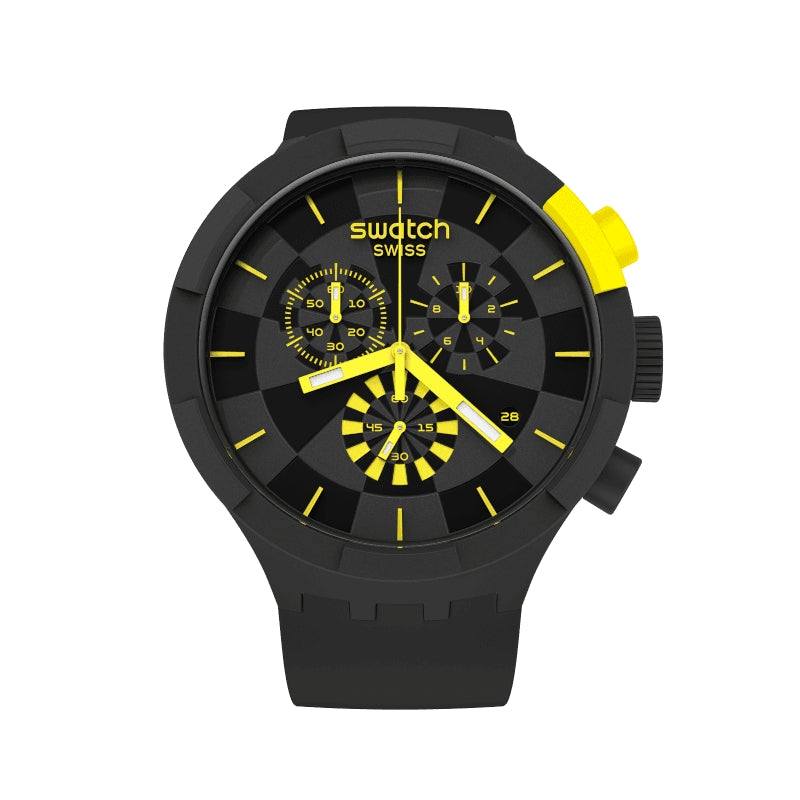 Orologio Uomo Swatch Big Bold Quarzo Cronografo Silicone Gomma Giallo Nero SB02B403