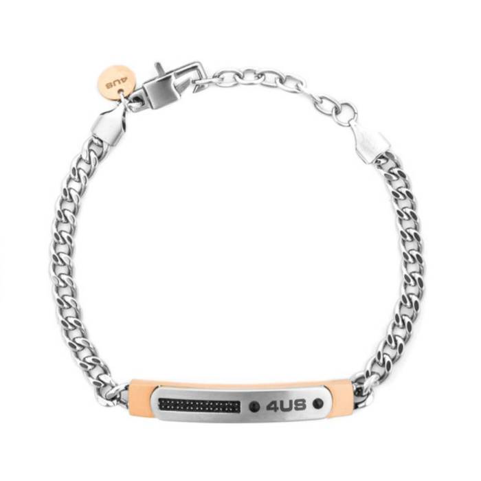 Bracciale Uomo 4US Cesare Paciotti Acciaio Rosè Zirconi Neri 4UBR8601