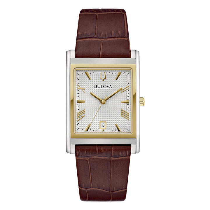 Orologio Uomo Bulova Classic Rectangle Pelle Marrone Quarzo 98B430