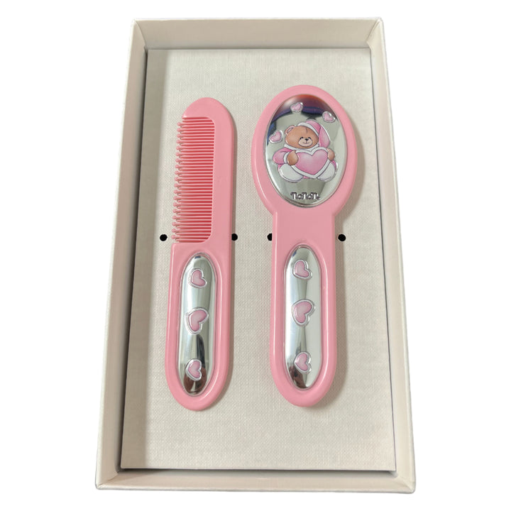 Set Pettine Spazzola Bambino Nanan Bianco Orsetto Cuori NPO0004