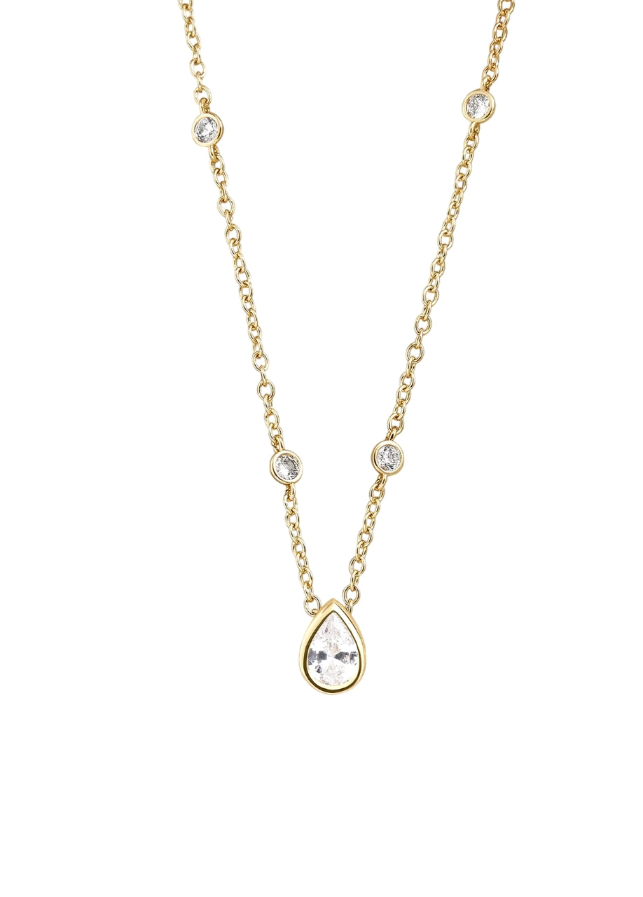 Collana Donna Liu Jo Acciaio Dorato Zircone Bianco a goccia LJ2738