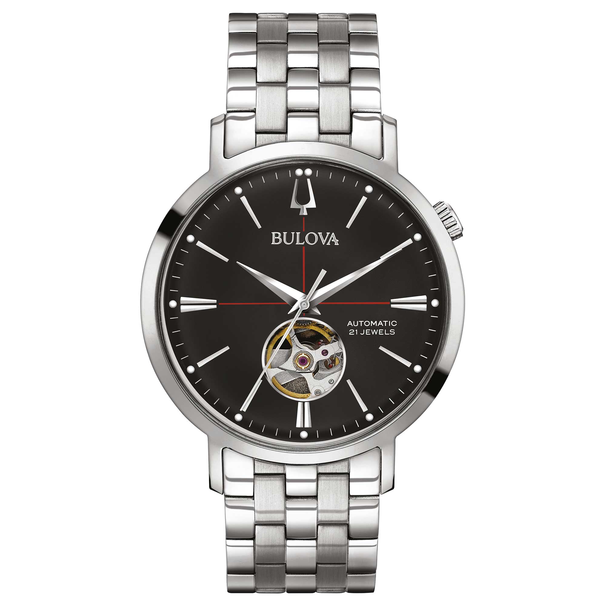 Orologio Uomo Bulova Automatico Aereojet Acciaio Satinato Lucido Nero 96A199