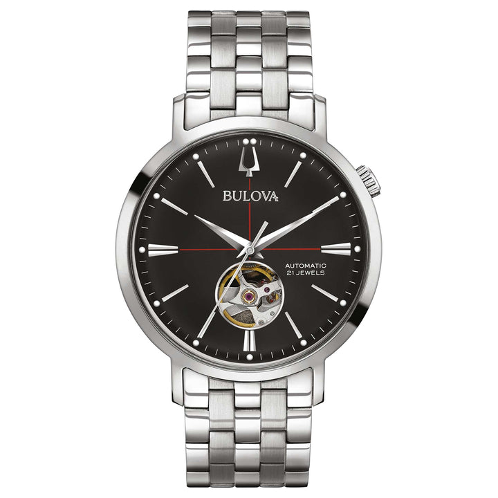 Orologio Uomo Bulova Automatico Aereojet Acciaio Satinato Lucido Nero 96A199