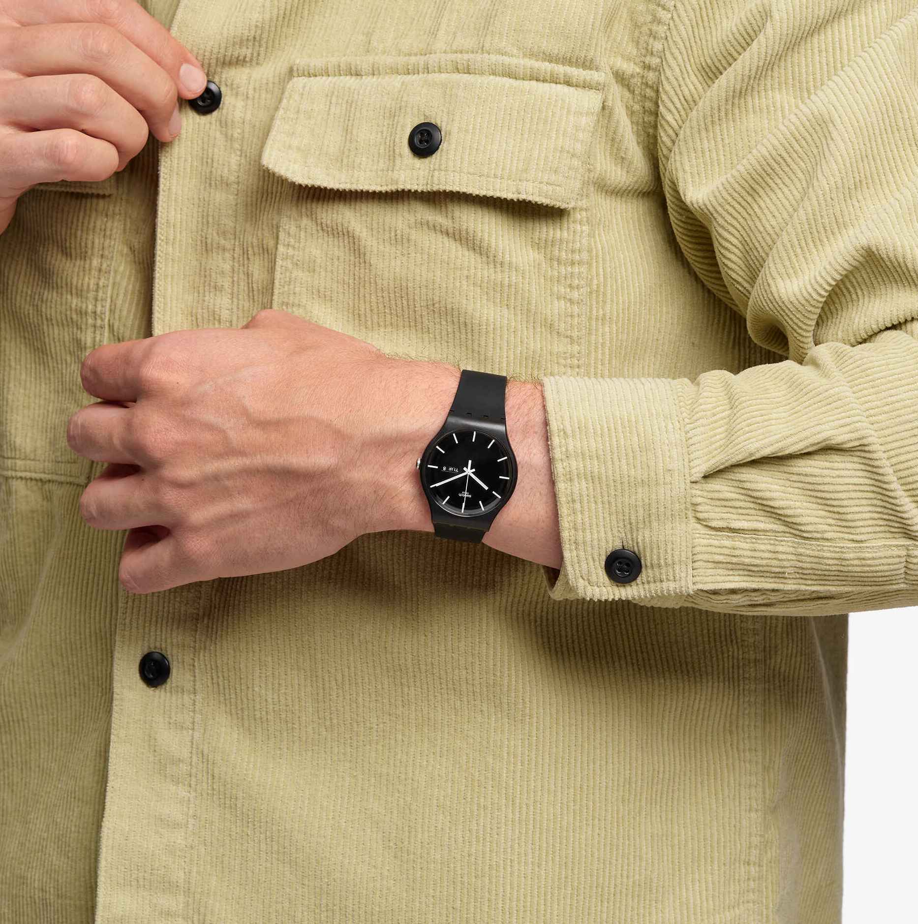 Orologio Unisex Swatch Quarzo Solo Tempo Mono Black Doppia Data Nero SO29B704
