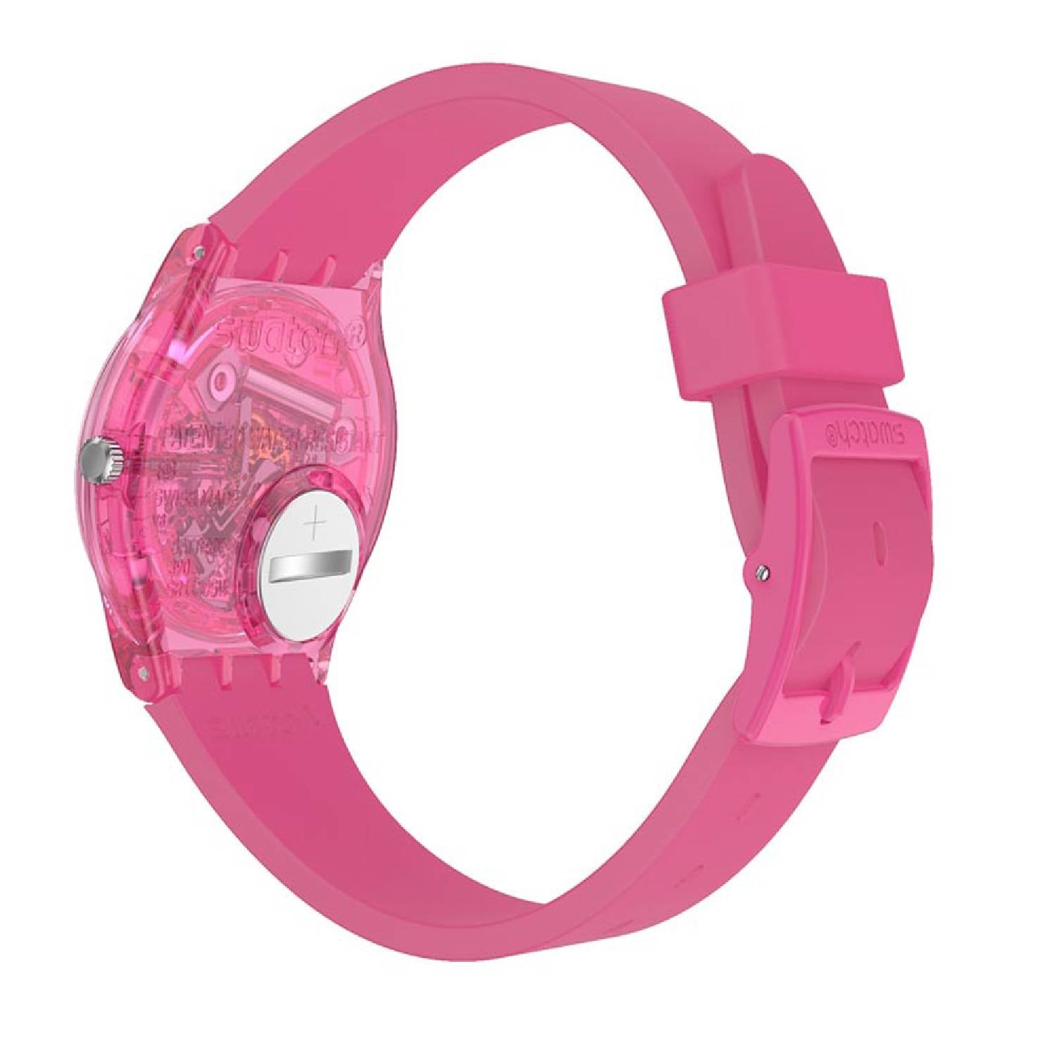 Orologio Donna Gomma Silicone Swatch Quarzo Solo Tempo Scheletrato Rosa GP166