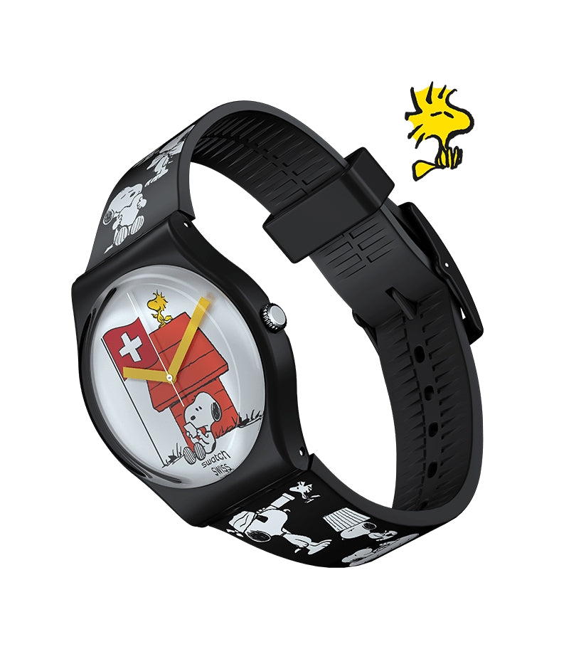 Orologio Uomo Swatch Solo Tempo Nero Snoopy SO28Z107