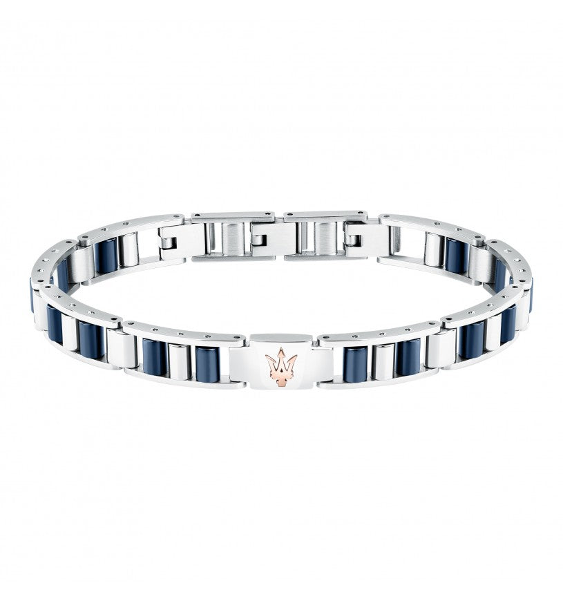Bracciale Uomo Acciaio e ceramica Blu Maserati Logo Centrale Rosè Semirigido JM225ATZ55