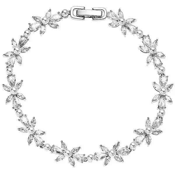 Bracciale Donna Ottaviani Tennis Semirigida Perle Zirconi Bianchi Multi Pietra 500691B