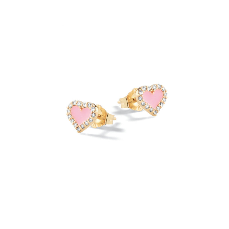 Orecchini Bambina Nanàn Argento Dorato 925 Cuori Smalto Rosa Zirconi NAN0476