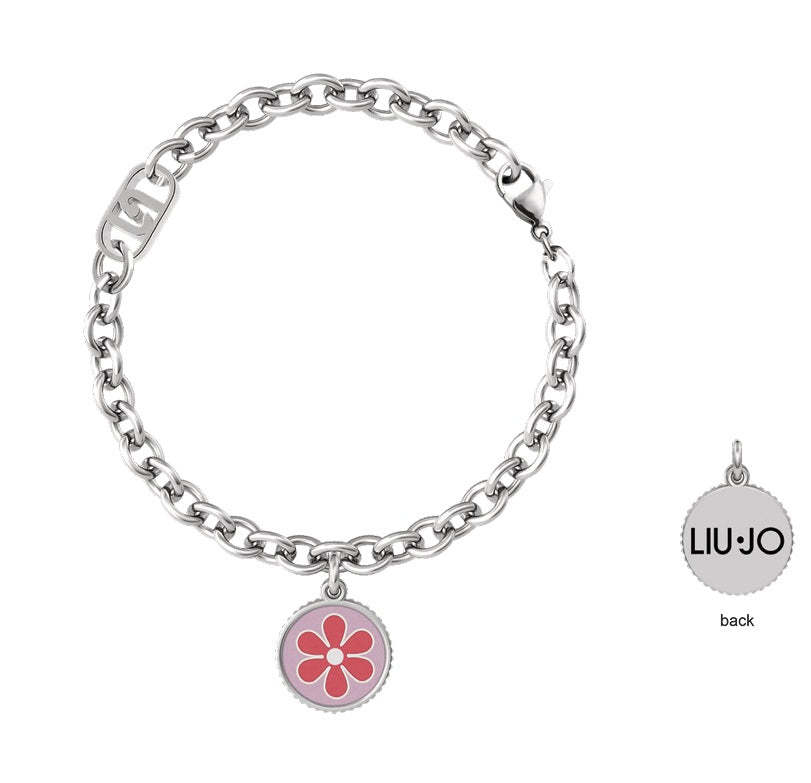 Bracciale Donna Acciaio  Liu jo ciondolo smaltato con fiore rosso e rosa LJ3106