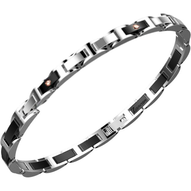 Bracciale Uomo Acciaio Zancan PDV Rosè Zirconi Neri EHB319