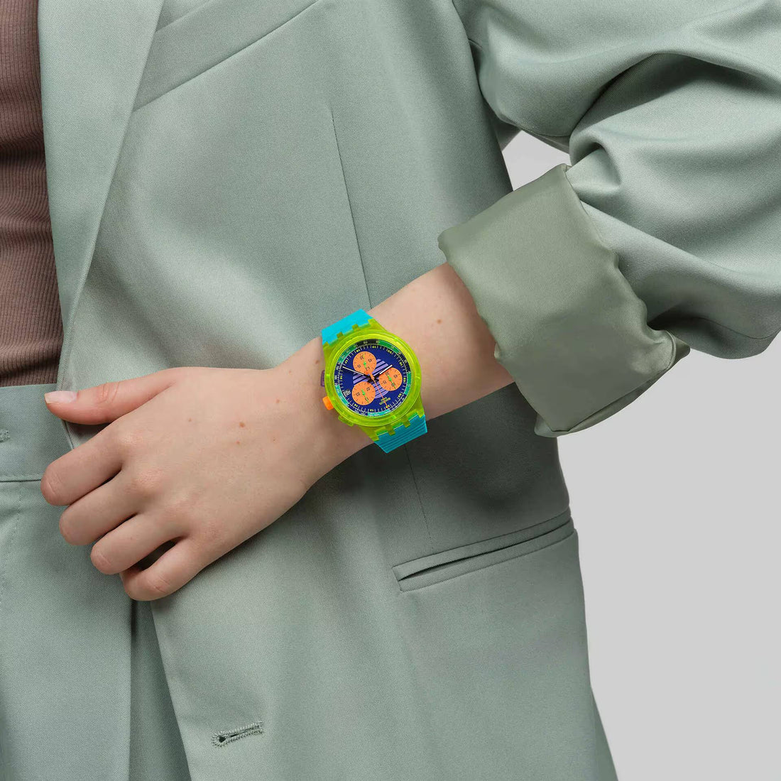 Orologio Unisex Swatch Neon Wave 1991 Crono Data SUSJ404