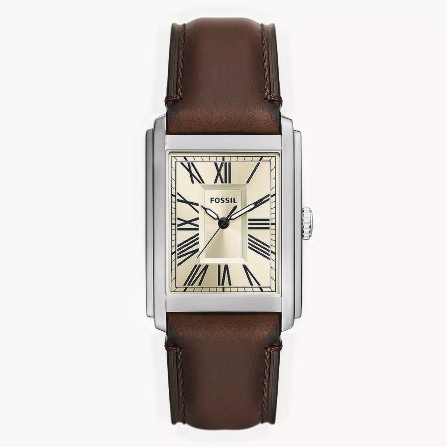 Orologio Uomo Fossil Quarzo Solo Tempo Acciaio Pelle Marrone Numeri Romani FS6012