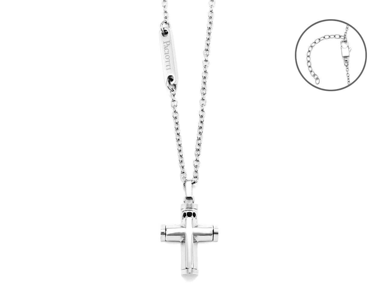 Collana Uomo 4US Cesare Paciotti Acciaio Targhetta Liscia Croce Zirconi 4UCL5581