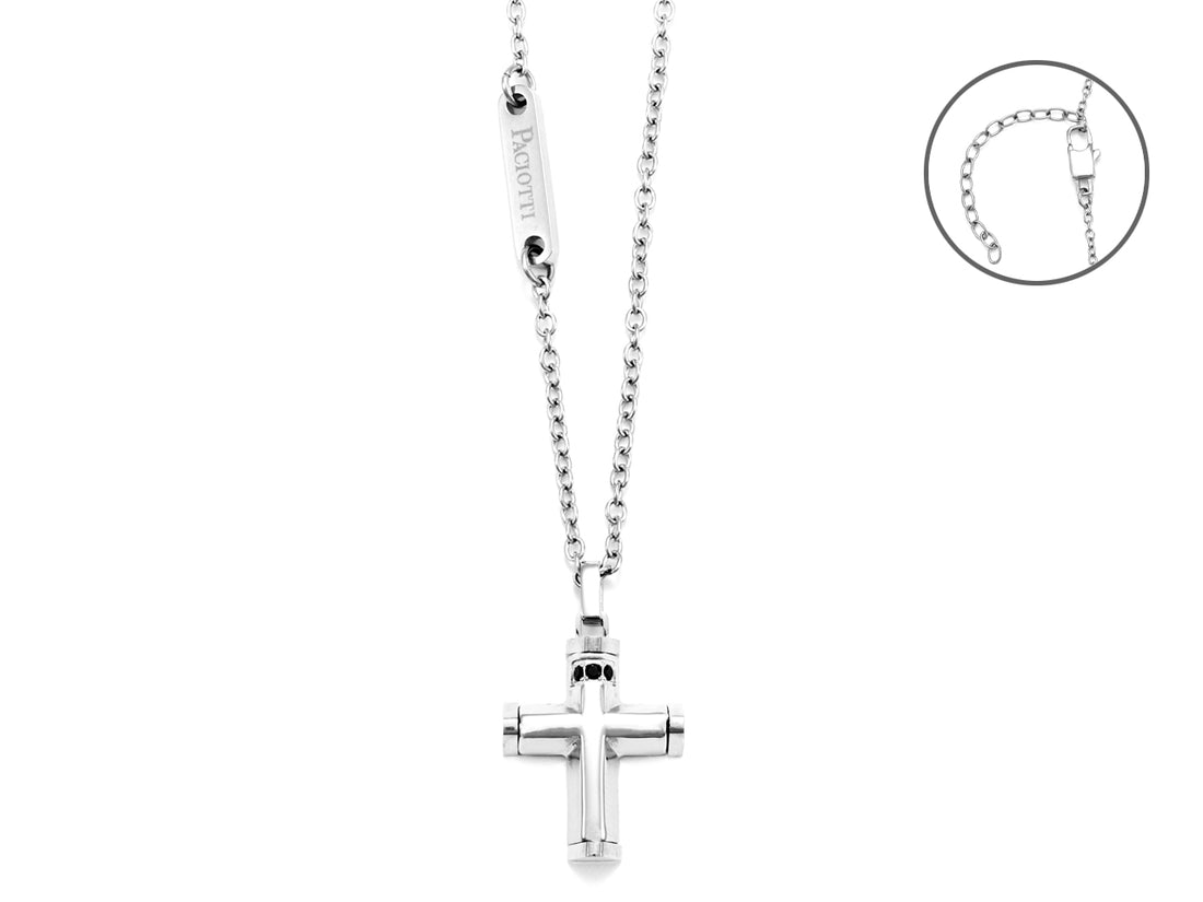 Collana Uomo 4US Cesare Paciotti Acciaio Targhetta Liscia Croce Zirconi 4UCL5581