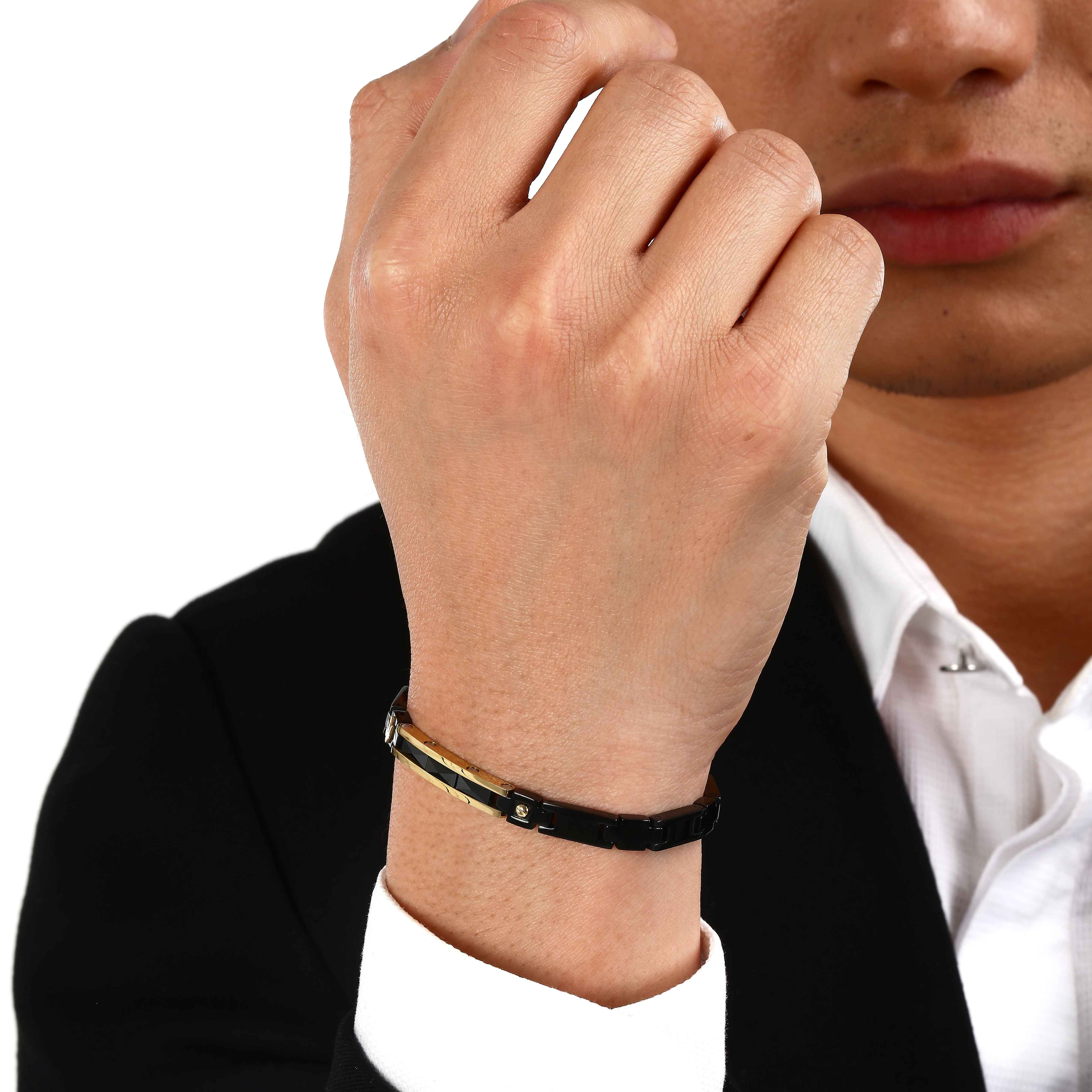 Bracciale Uomo Maserati Acciaio Dorato Ceramica Nera Logo Tridente JM224ATZ36