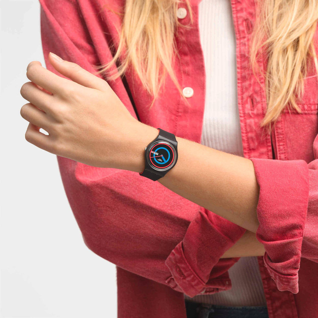 Orologio Donna Bambino Swatch Bioceramic Cerchi Nero Quarzo Doppia Data SO28B706