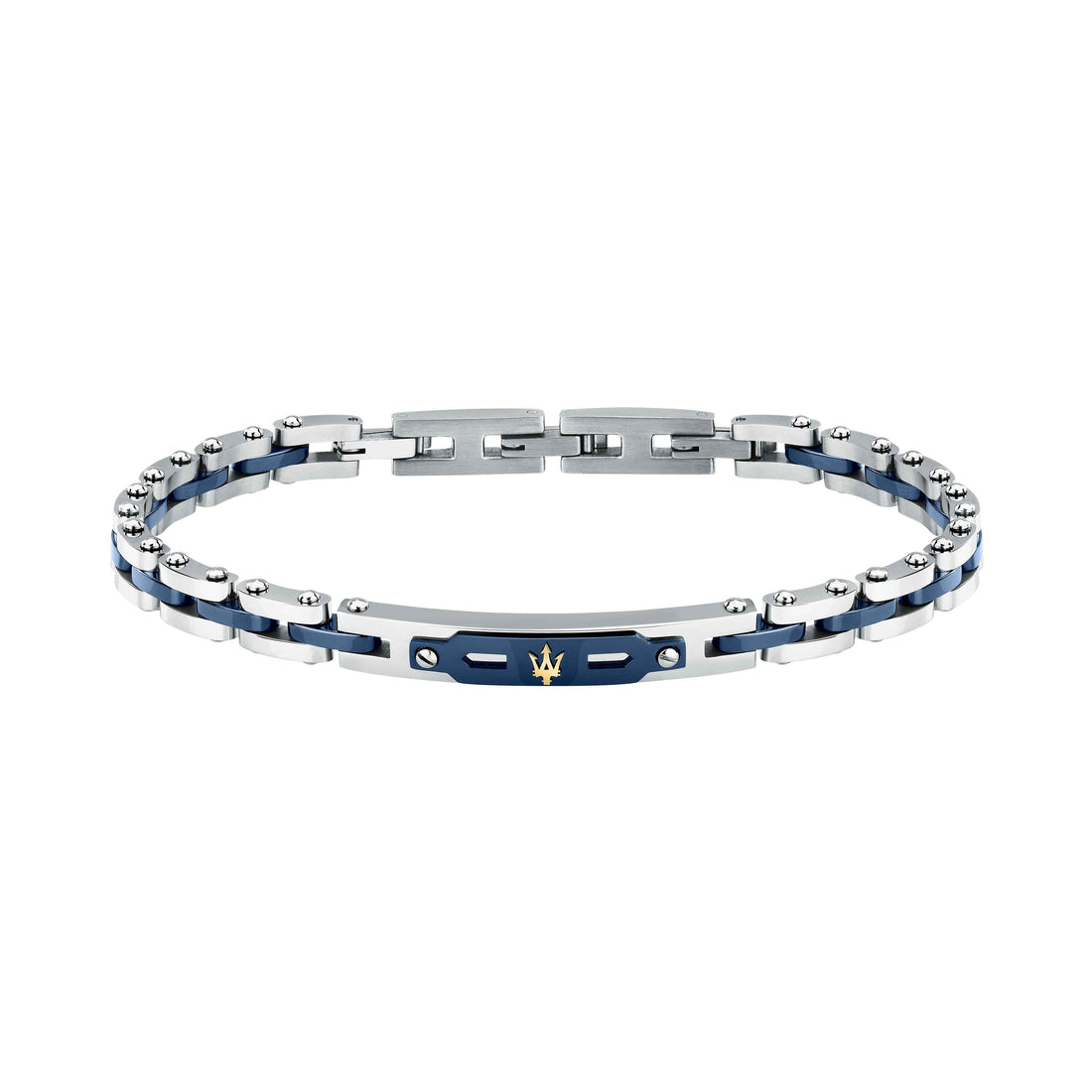 Bracciale Uomo Maserati Ceramica Blu Logo Tridente Oro 18 KT Acciaio JM424AXU10