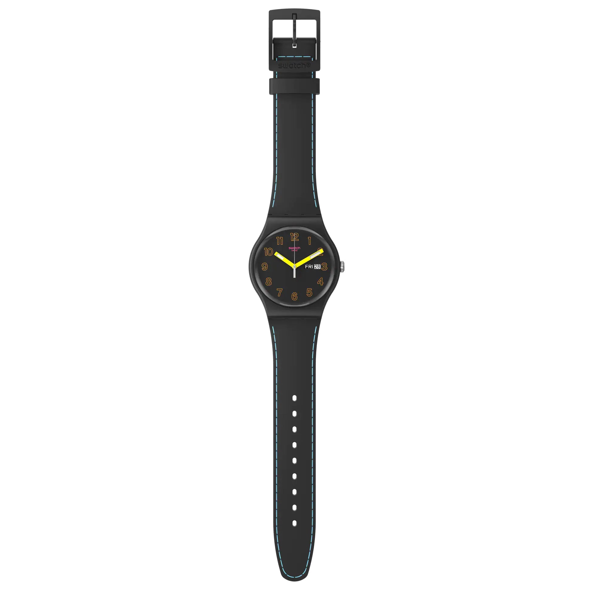 Orologio Unisex Swatch Quarzo Doppia Data Dark Glow Numeri Fluo Nero SO29B707