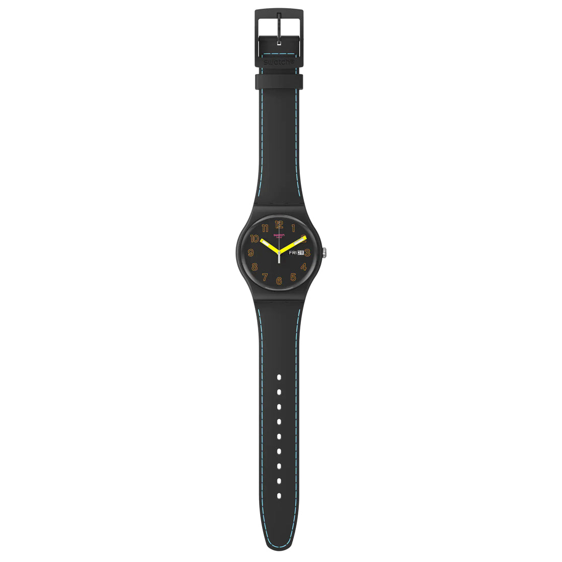 Orologio Unisex Swatch Quarzo Doppia Data Dark Glow Numeri Fluo Nero SO29B707